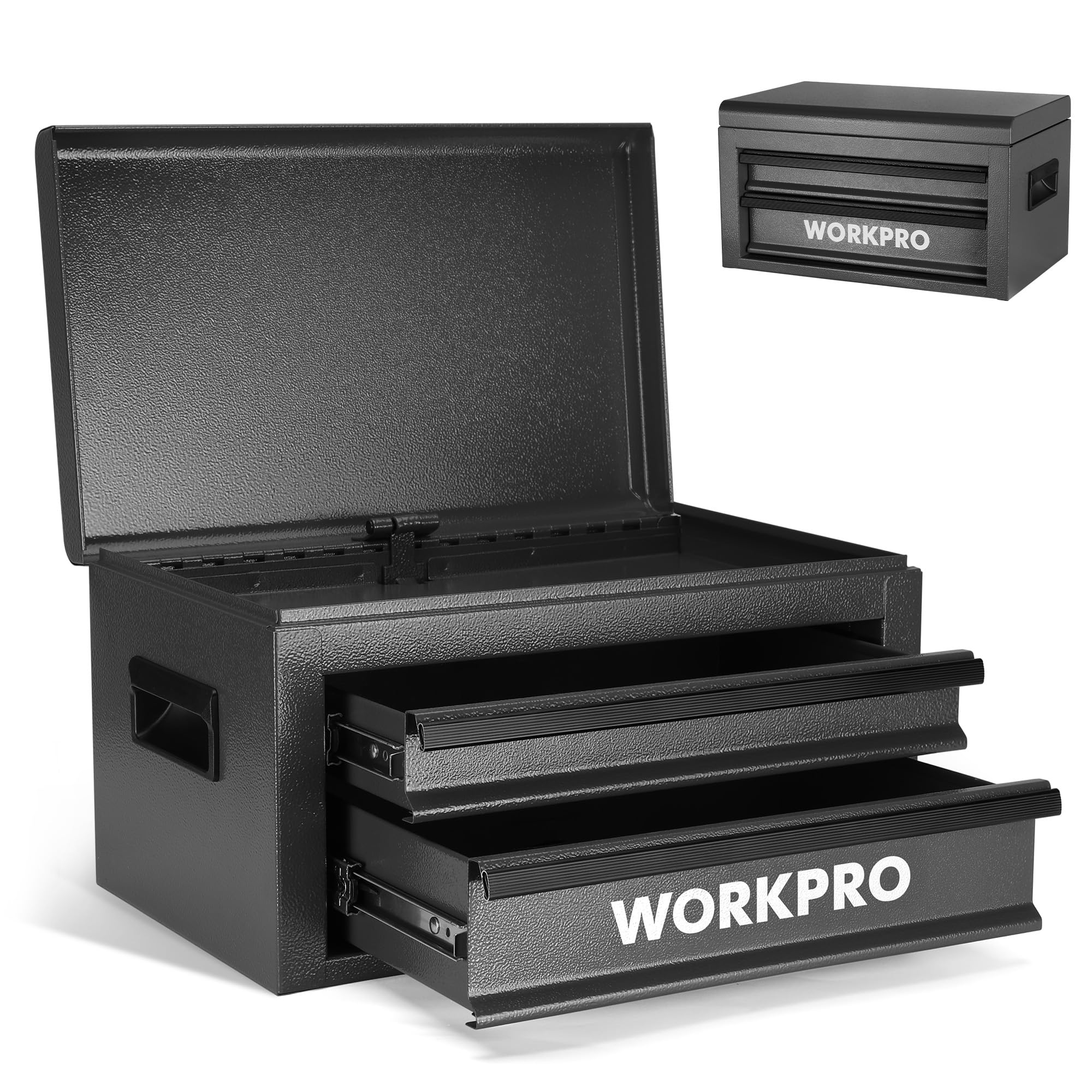 WORKPRO 15 Inch Metal Tool Box with 2 Drawers & 1 Top